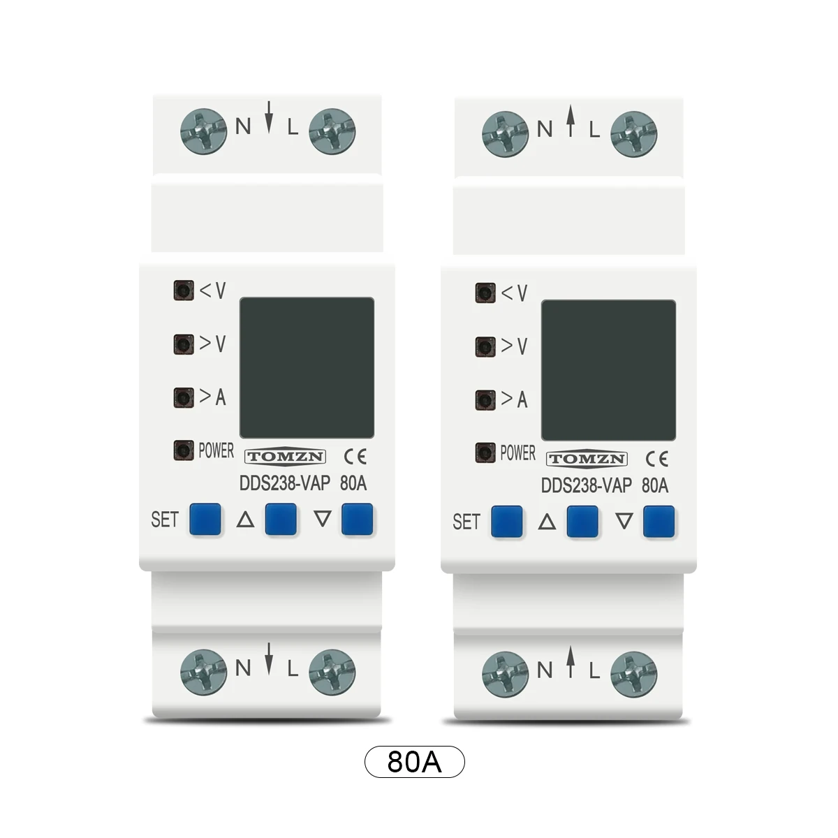 TOMZN 63A 80A 110V 230V Din rail adjustable over under voltage protective device current limit protection Voltmeter ammeter Kwh