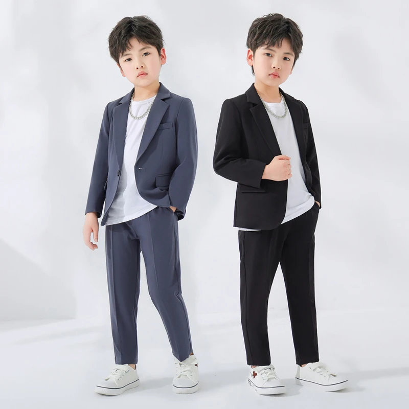 Kids Solid Blazer Jacket Pants Suits Boys Tuxedo Formal Dress Clothes Sets Children Fashion British Costume Teenage Leisure Suit