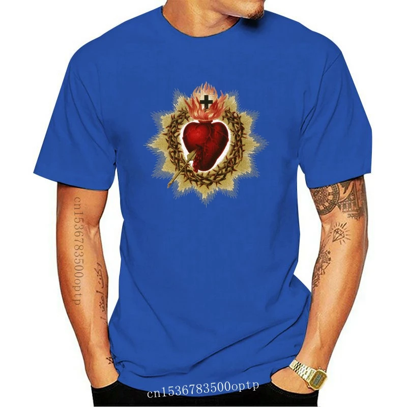 Mens Clothes Sacred Heart Of Jesus Christ Blessing Art Top Quality Cotton Casual Men T Shirts Free Shipping Design Style  Fashio