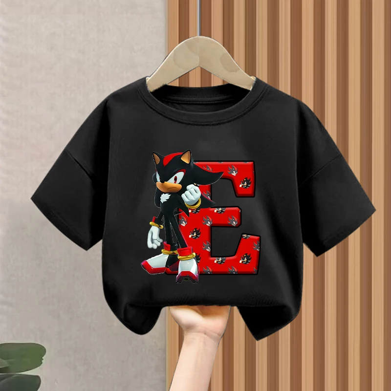 Sonics Bambini Y2K T-shirt Anime Stampato Lettera AZ Bambini Tees Camicie Cartoon Casual Ragazze Ragazzi Abbigliamento Harajuku Top Regalo Nuovo