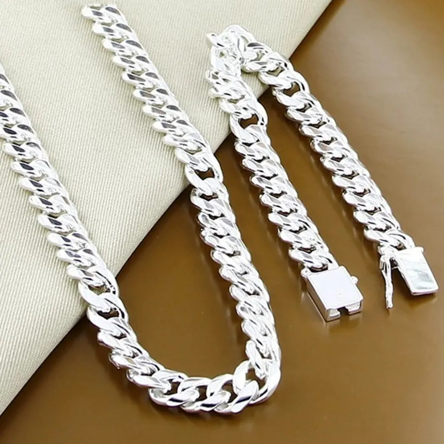 925 Sterling Silver 10MM solid heavy Chain Bracelet necklace Jewelry set for men 20/22/24 inch Fashion wedding Holiday Gift