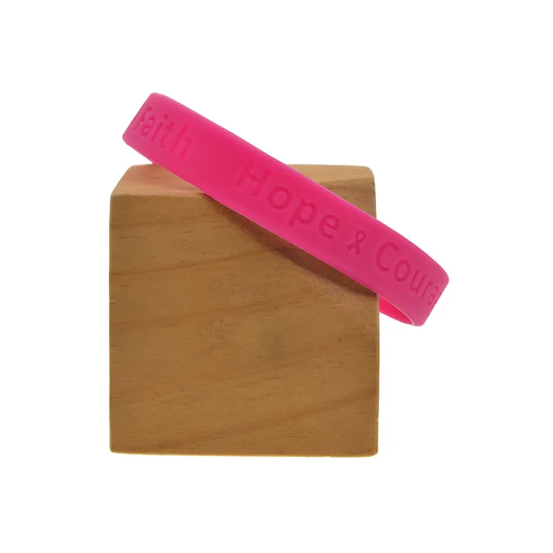 50 Pcs Debossed Hope Courage Faith Mixed Text Assortment Silicone Rubber Wristband Medical Bangle 5 Color