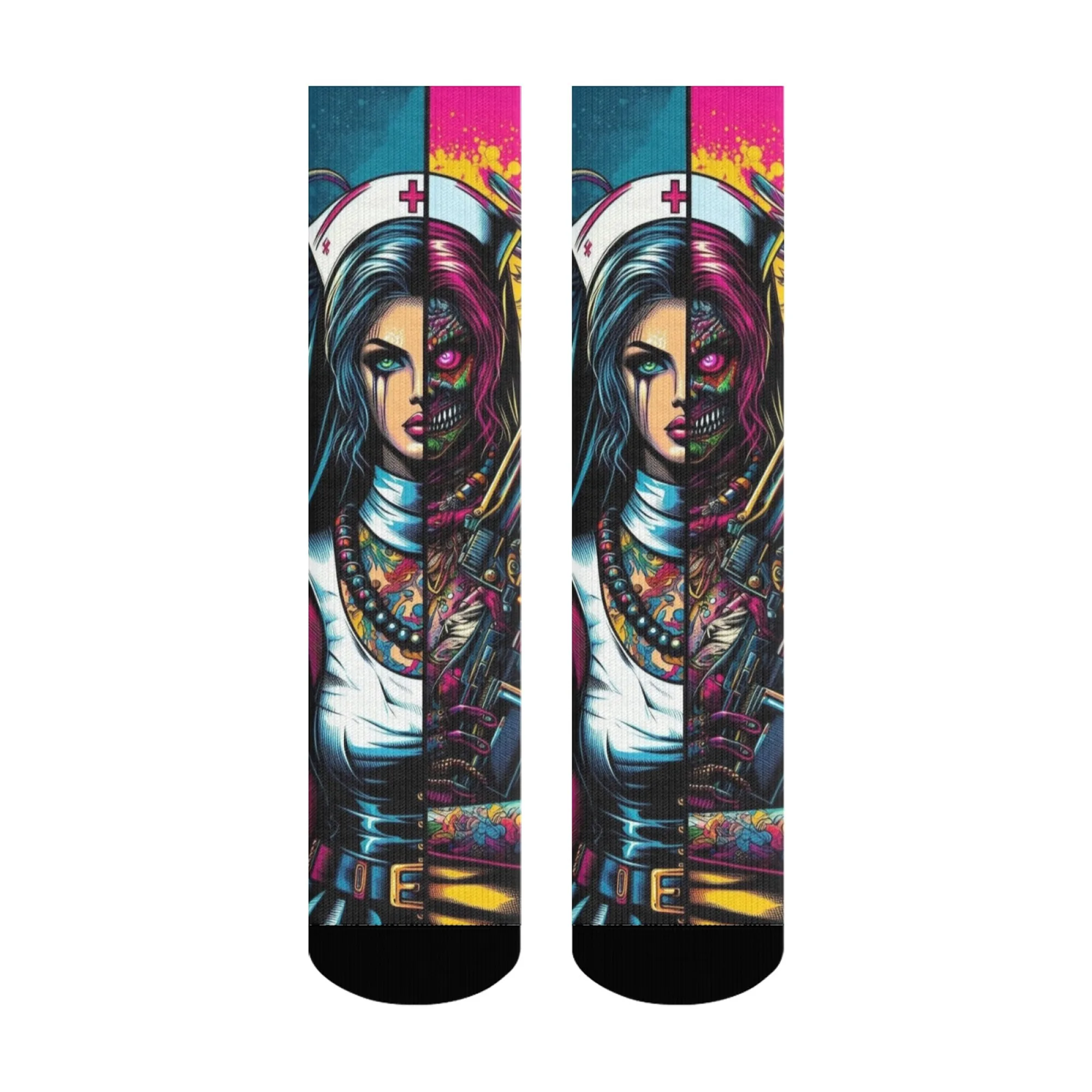 Двусторонние носки для медсестры и черепа в стиле киберпанк, уличная одежда, дышащие, мягкие, теплые, идеально подходят для сумасшедшего подарка, повседневная одежда