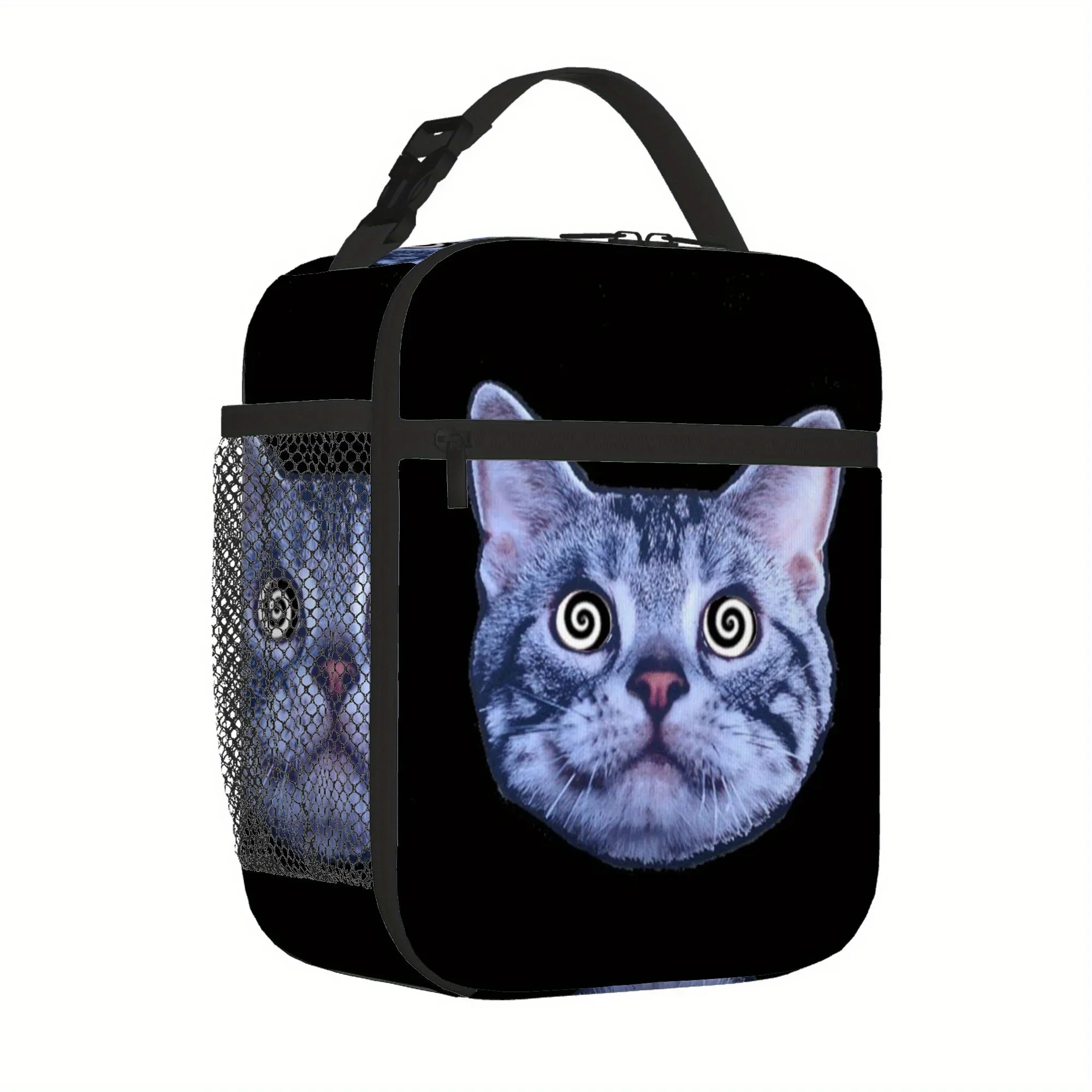 1pc, Cat Face with Spiral Eyes Printed Thermal Bag Insulation Tote for Food Storage - Unisex Portable Reusable Cooler & Lunch Bo
