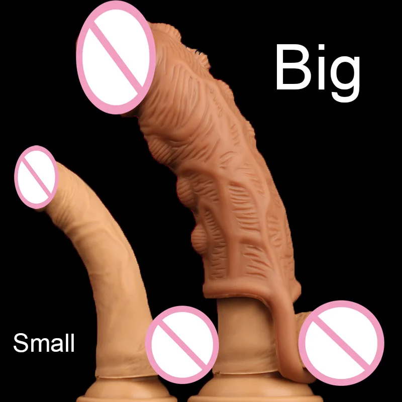 Liquid Silicone Reusable Condoms Delay Ejaculation Condom Penis Sleeve Extender With Big Dotted Penis Cock Ring With Solid Glans