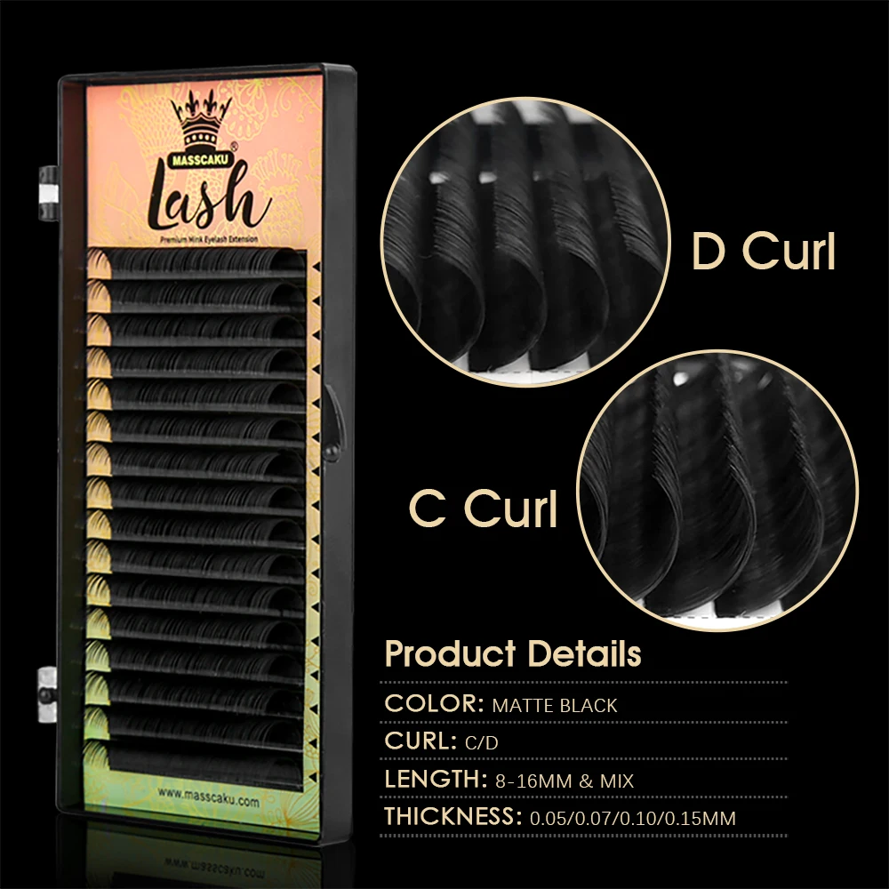 MASSCAKU-Faux cils noirs classiques pour salon de beauté, taille mixte, greffe de rine, cils réguliers 256, faux cils injVolume, 8-16mm, offre spéciale