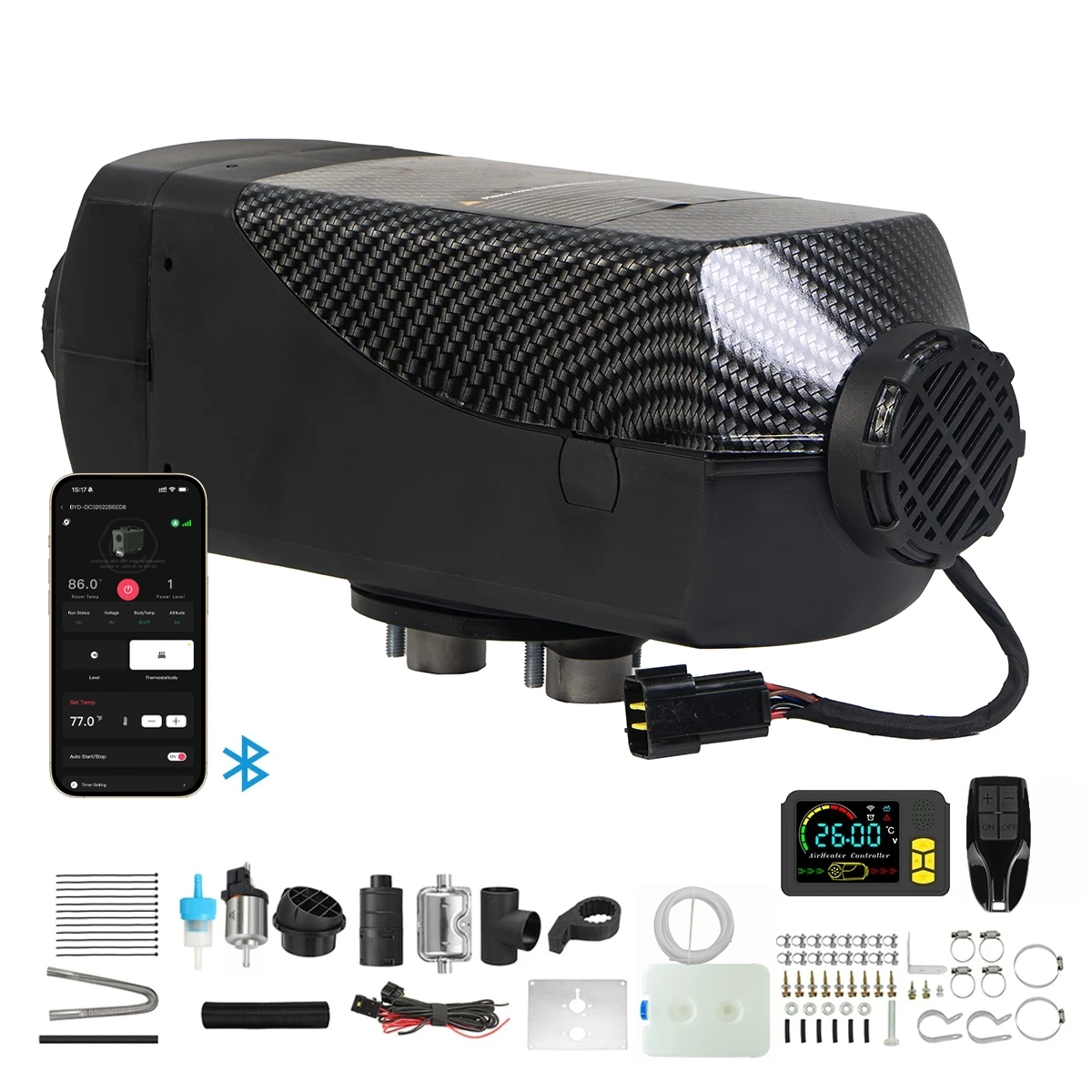 2KW 12V 24V Diesel Luchtverwarmer Met Bluetooth APP Auto Thermosta Standkachel Ultrastille Autoverwarmer voor RV Auto Bus Boot Tent