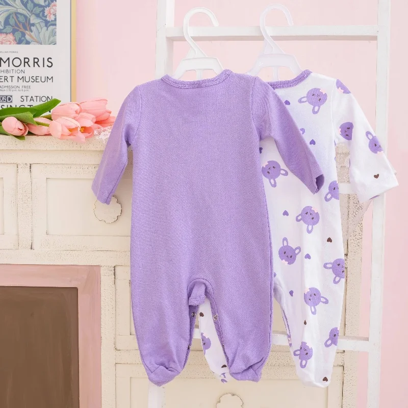 2PCS Spring Autumn Baby Cute Bunny Graphic Comfy Cotton Jumpsuits Set for Boys Girls Footed Onesies Toddler\'s Cute Pajamas Set