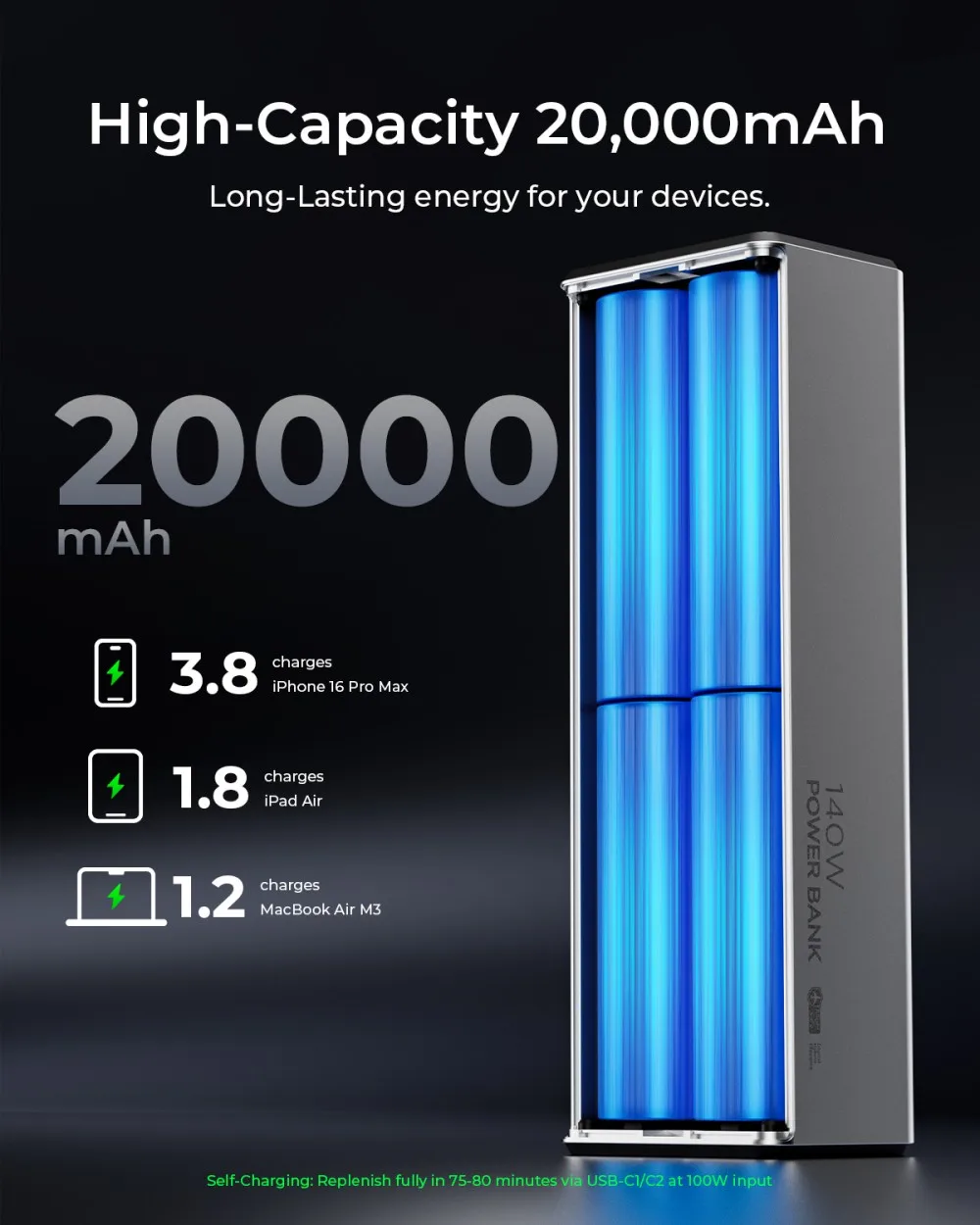TALIX 140 واط قوة البنك 20000 مللي أمبير بطارية كمبيوتر محمول شاحن محمول مع 3 منافذ شاشة ديجيتال قدرة عالية للهاتف آي باد #5