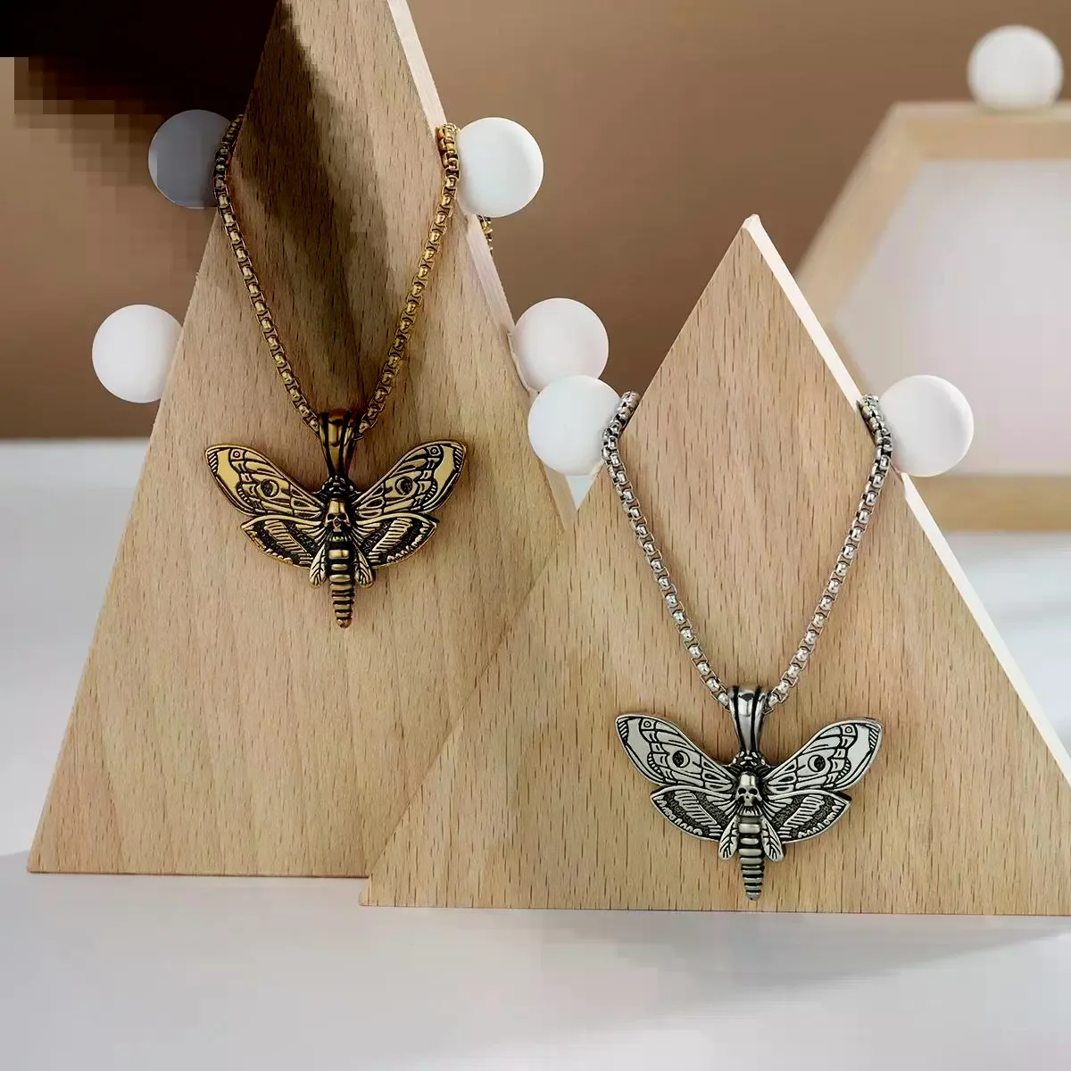 Gothic Death Moth Skeleton Pendant Necklace, Unisex 316L Durable No-Tarnish Extra-Long Stainless Steel Necklaces, Vintage Statement Jewelry for Daily Wear, Fashion Cool Unique Accessories