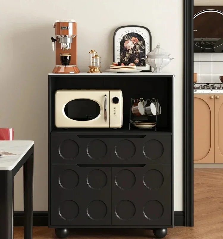 A Black rock slab, microwave oven, side cabinet, simple and advanced storage, medium and ancient style storage cabinet