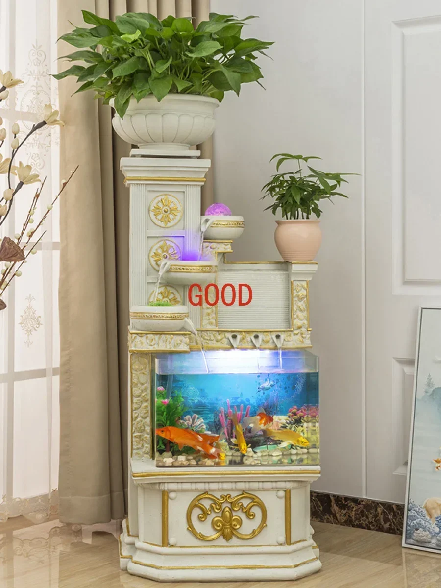 Fish Tank Aquarium Large Living Room Floor European New Household Flower Pot Ecological Fish Globe Landscape Water Flow Creative