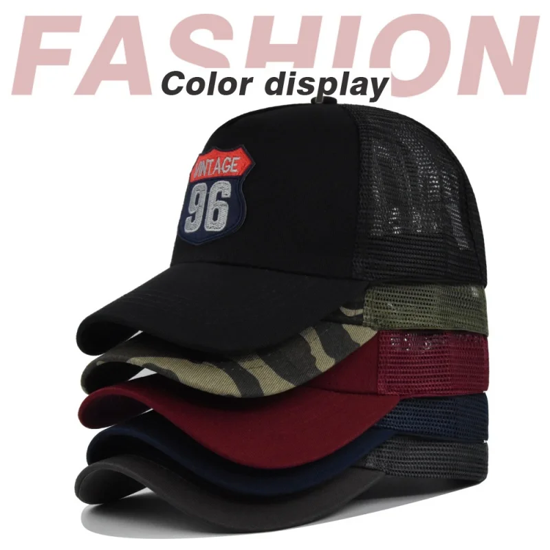 2025 Outdoors New Mesh Breathable Personality Sticker Embroidery Women's BaseballCap Mesh Hat Men's Spring Outdoor Sunscreen Cap