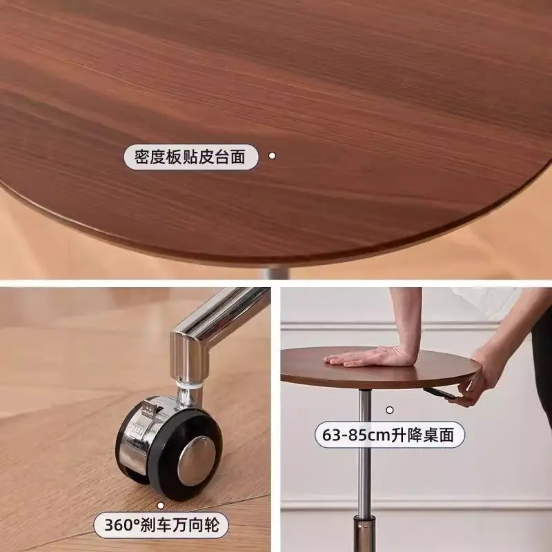 

Retro Rolling C-Table Pneumatic Lift Round Side Coffee Laptop Bistro Balcony Coffee Table for Living Room Furniture Side Table