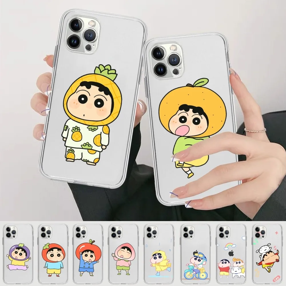 

C-Crayon Shin-chan anime Mousepad For iPhone 15 11 12 13 14 Mini Pro Max XR X XS TPU Clear Case For 8 7 6 Plus SE 2020