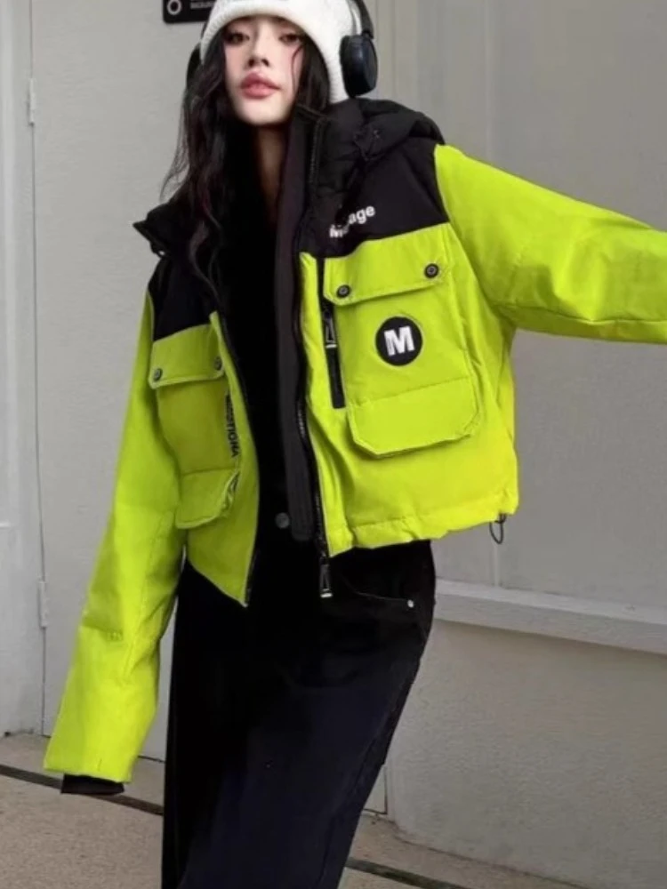 Fashion Short Winter Down Jacket Women's Hooded Thickend Warm Coat Female Bread Puffer Downs Parkas Windproof Coats 2025