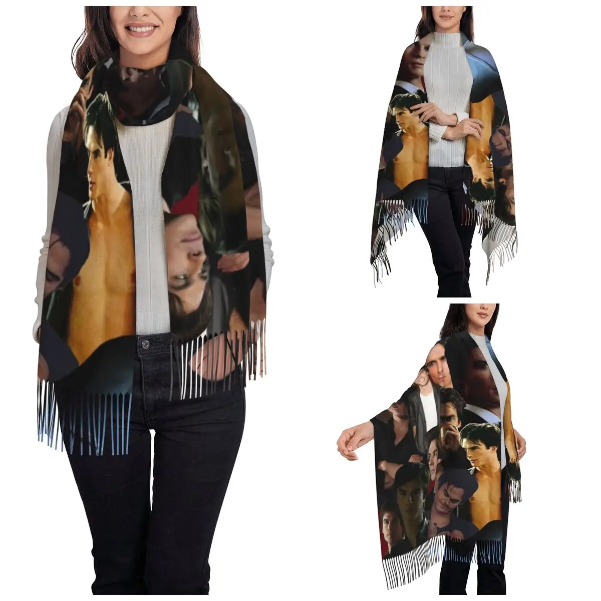 Damon Salvatore Scarf for Women Winter Warm Shawl Wrap The Vampire Diaries Long Shawl Scarf for Daily Wear