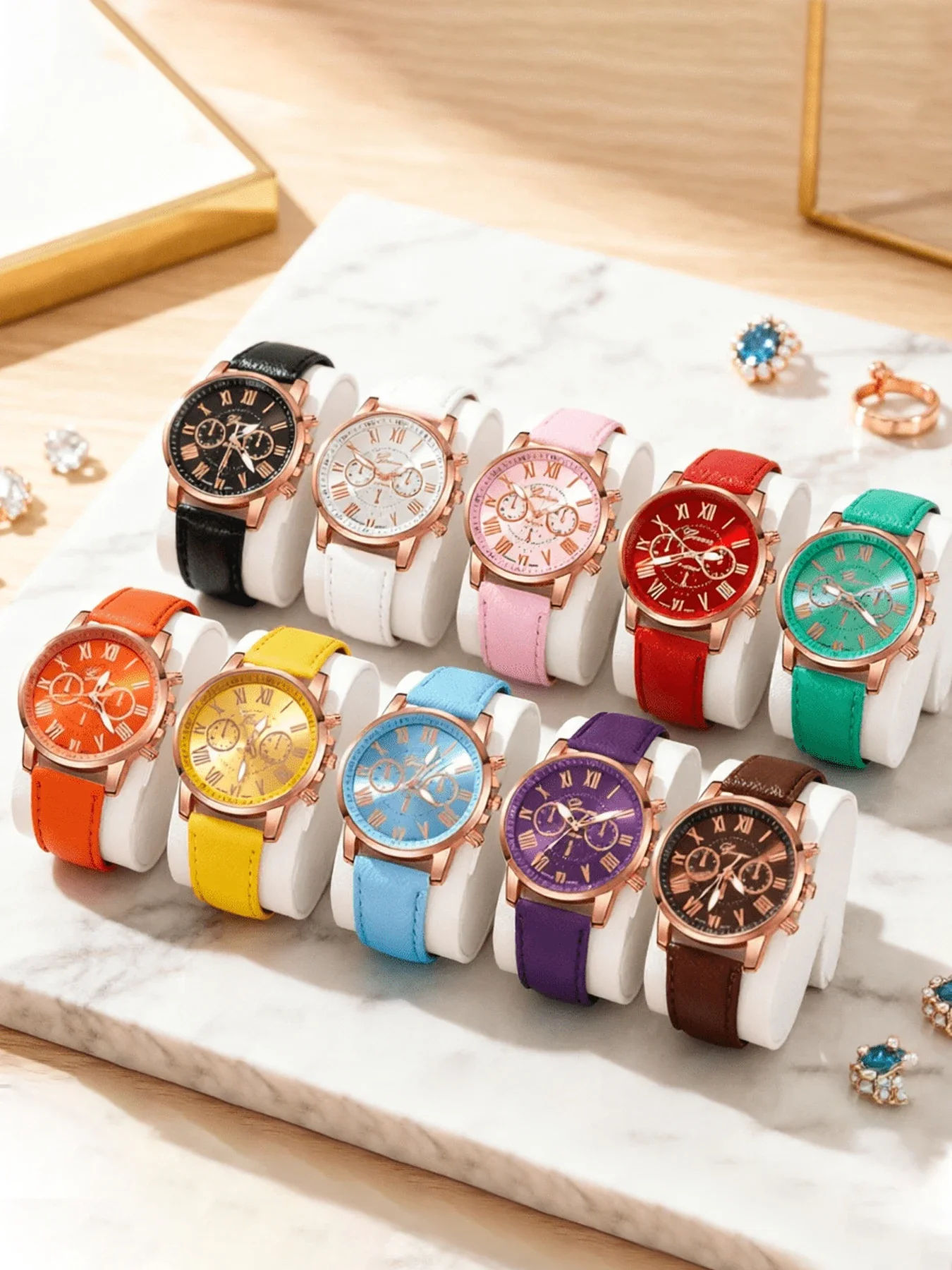 10-Piece Men's Business Quartz Watch Set with Faux Three-Eye Dial