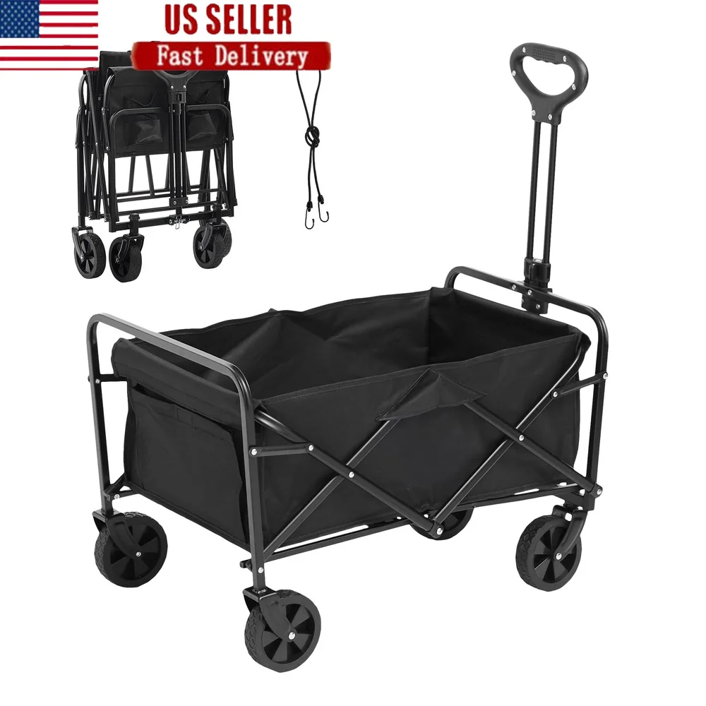 

Compact Folding Utility Cart 220 lbs Capacity All Terrain Trolley with 5in Wheels Adjustable Handle Collapsible Wagon Camping
