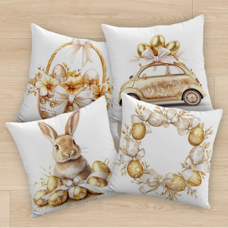 

4PCS Single-sided Printing 2D Flatbed Rabbit Easter Egg Pillowcase Soft Short Plush Seasonal Pillow Covering Cushion Covers