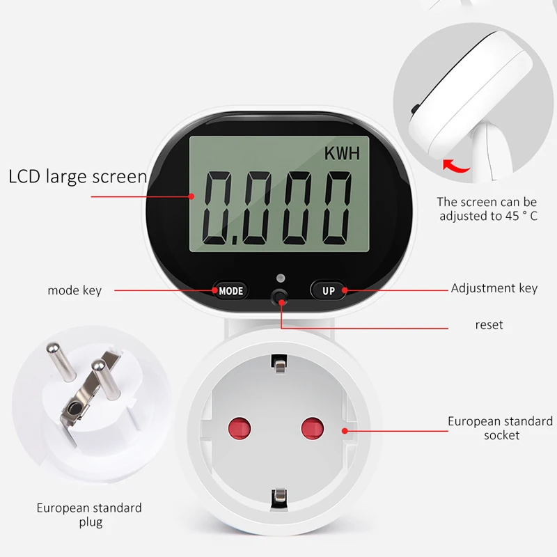 Imagem -05 - Plug Digital Energy Meter Wattmeter Power Meter 45 ° Rotating Watt Display Voltímetro Elétrico Soquete do Medidor de Custo de Energia eu