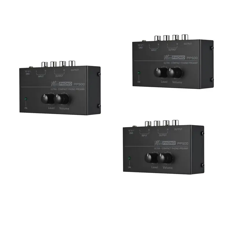 Pré-Amplificador Phono Ultra-Compacto Classic-3X PP500 com Ajuste de Volume, Graves e Agudos, Pré-Amplificador para Turntable, Plugue dos EUA
