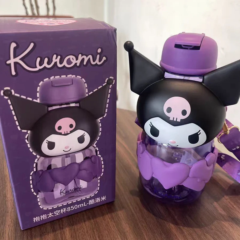 SANRIO Kuromi ถ้วยน้ำรูปอะนิเมะรูปเทอร์ต่อพ่วงความจุขนาดใหญ่กาต้มน้ำนักเรียนพร้อมหลอดการ์ตูนของขวัญคริสต์มาสสำหรับเด็ก