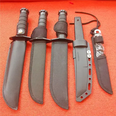 Fixed Blade Hunting Knife, Black Blade, Black Rubberized Handle, 12.5-Inch Overall