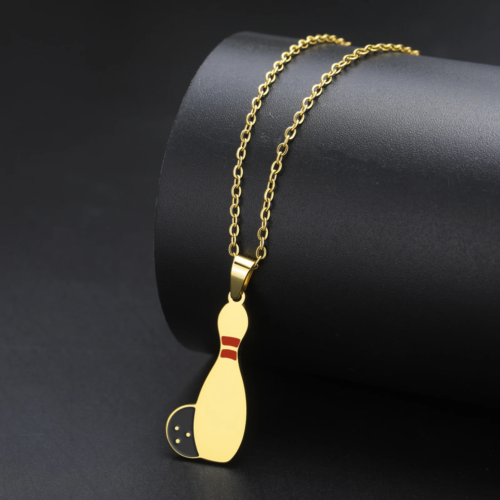 1pc Bowling Pin Ball Necklace Stainless Steel Enamel Jewelry Competition Enthusiast Fun Bowling Lover Exclusive Niche Gifts