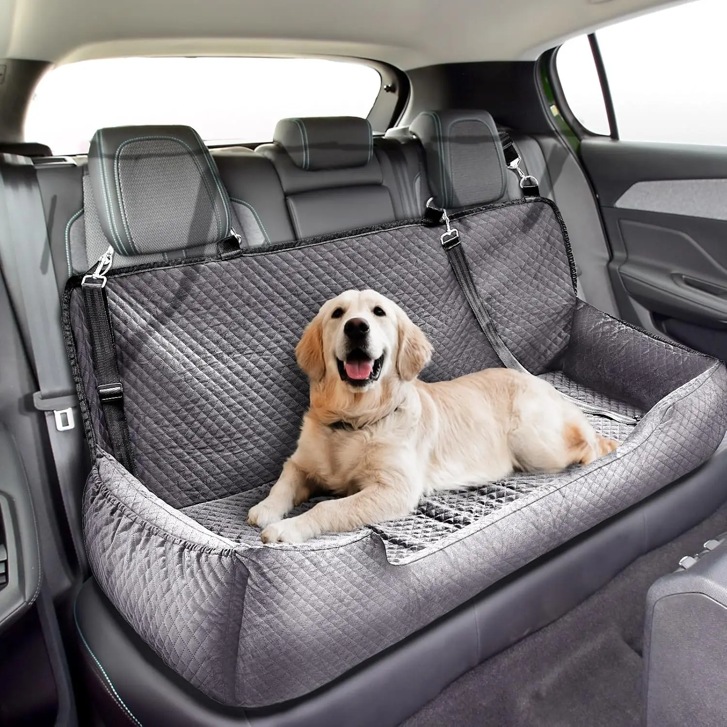 

Dog Car Seat Bed For Large Under 100Lbs Or 3 Small Dogs Fully Detachable Washable Dog Car Bed With Safety Tethers Comfortable