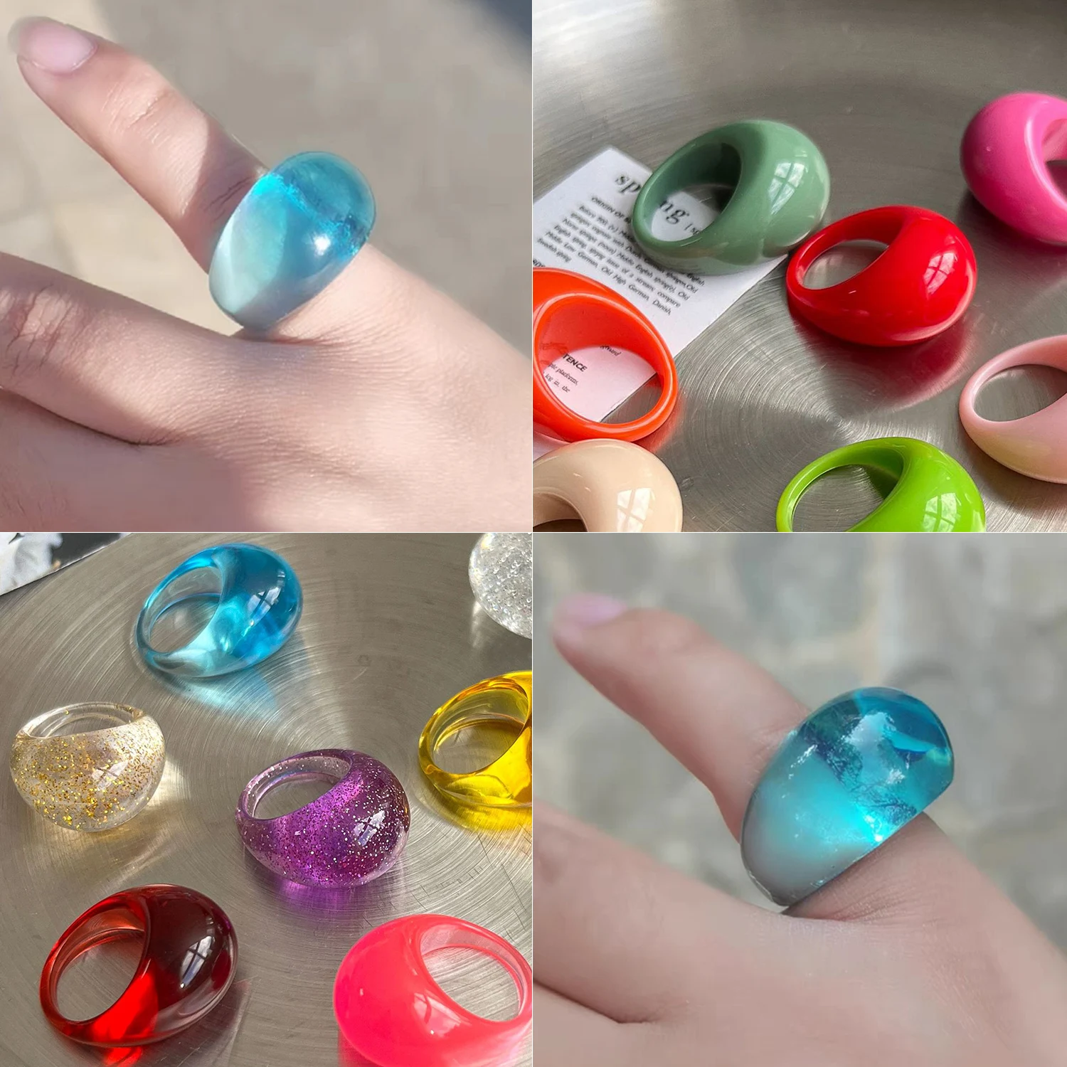 1Pcs Colorful Simple Square Round Resin Acrylic Rings Women Girls Trend Y2K Style Accessories Jewelry Gift