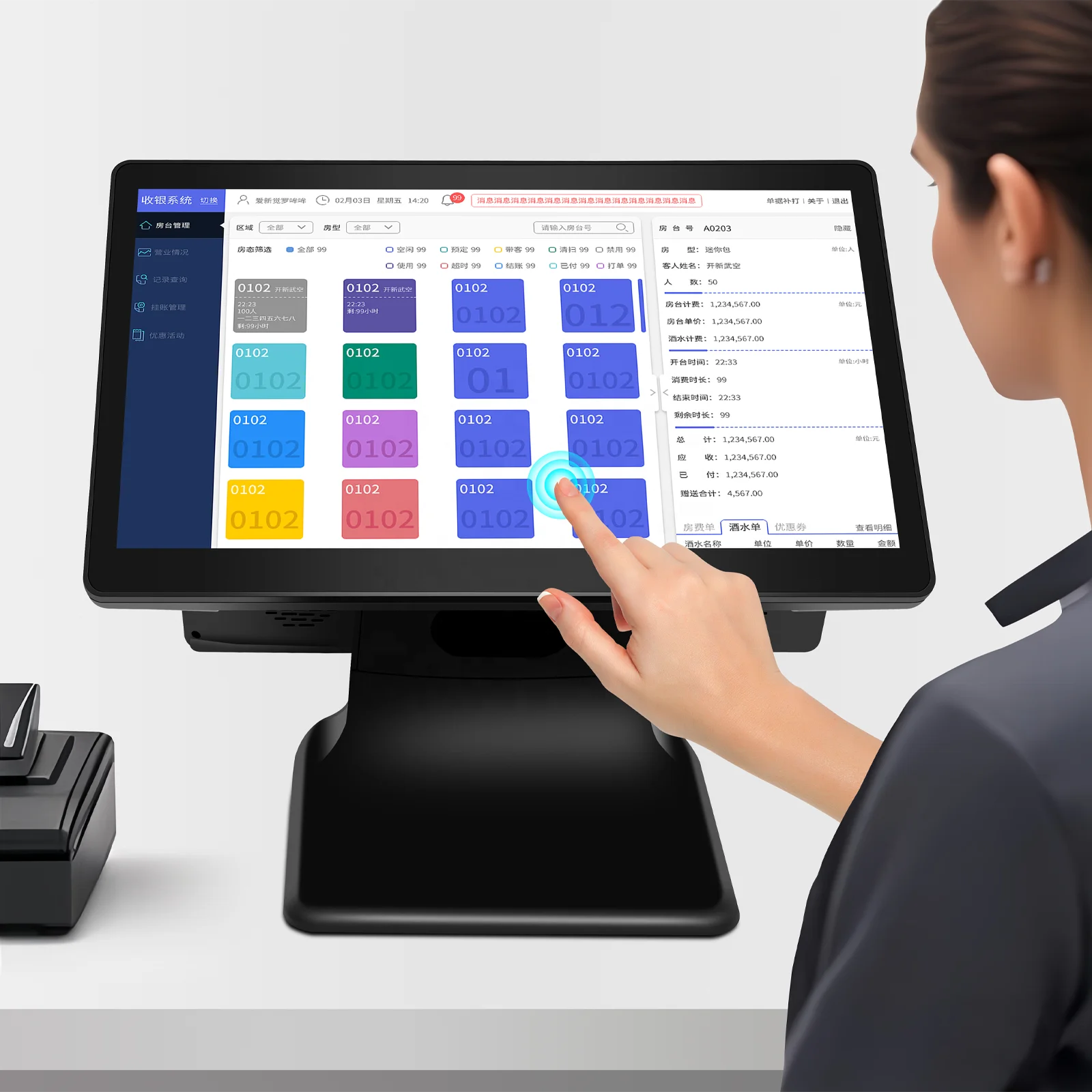 15.6 Inch Windows Cash Register 1920*1080 Pixels Win 10 8 G 128 G Touch Screen POS Optional 11.6 Client Screen, Restaurant POS