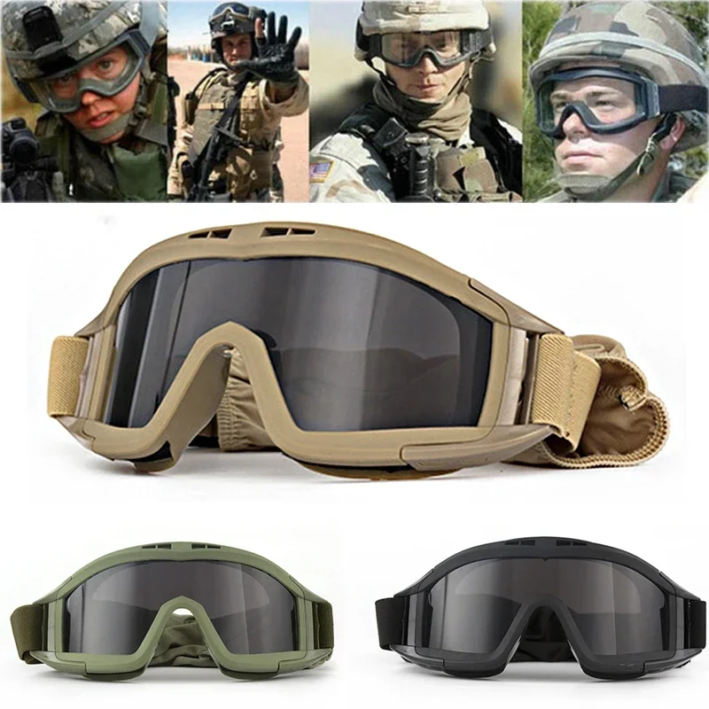 Tactical Goggles Mountaineering Shooting Sunglasses Windproof Sand Control Motocross CS Glasses 3 Lenses Replaceable Motorcycle