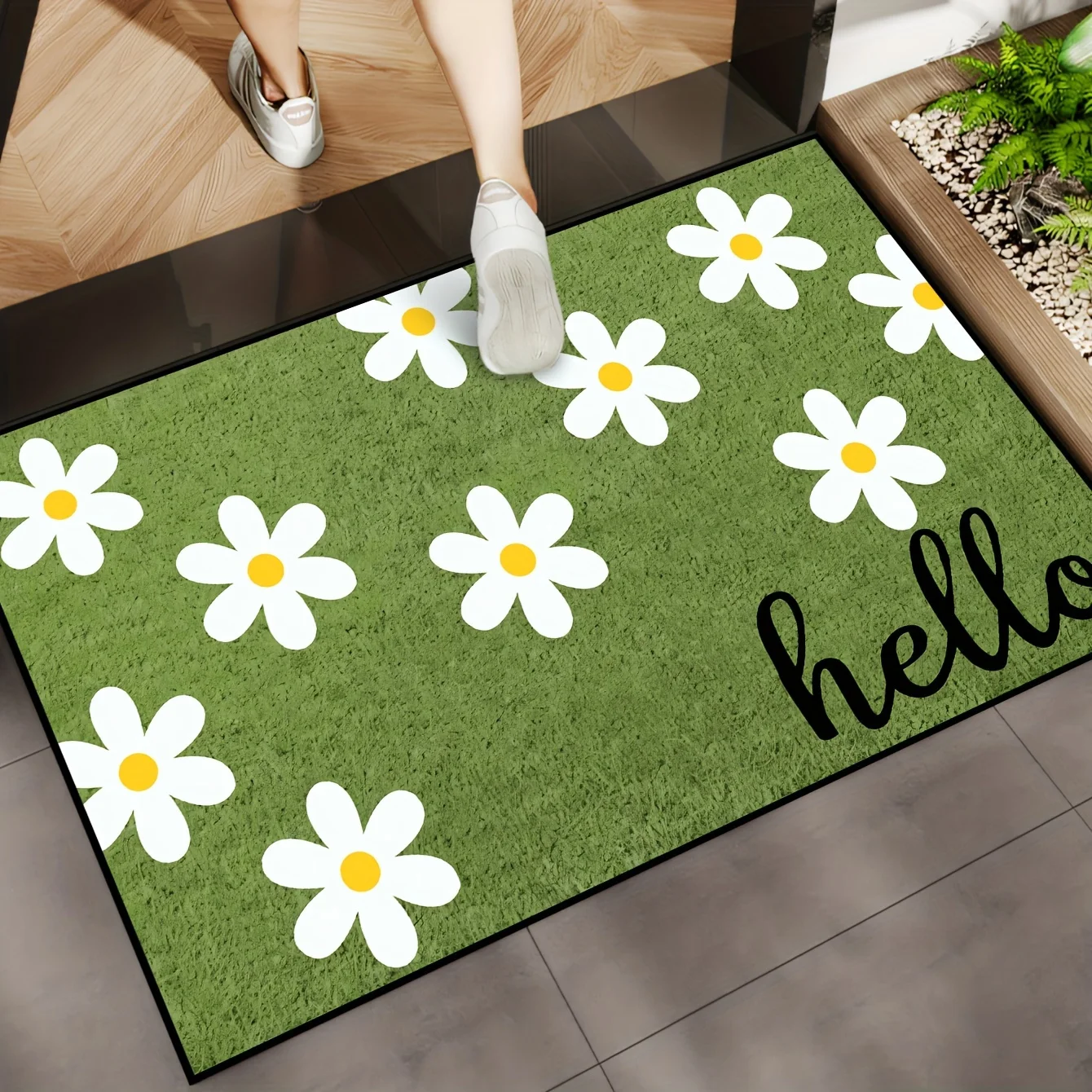 VIKAMA Small Chrysanthemum Carpet Cow Green Doormat Welcome Mat Outdoor Carpet Rug For Bedroom Living Room Carpet Washable Home