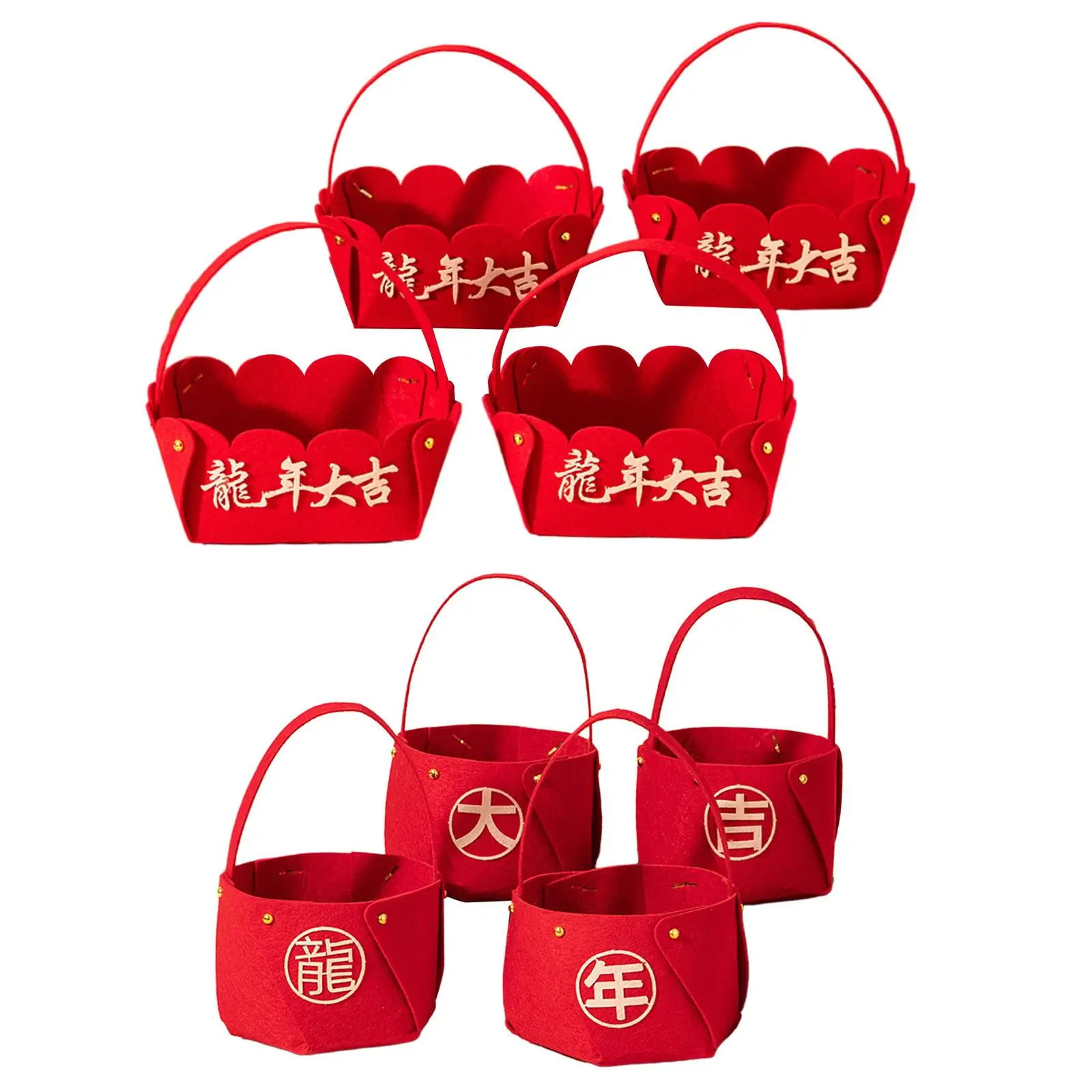 4pcs DIY Chinese New Year Dry Fruit Basket Set Hand Basket Red Baskets Material