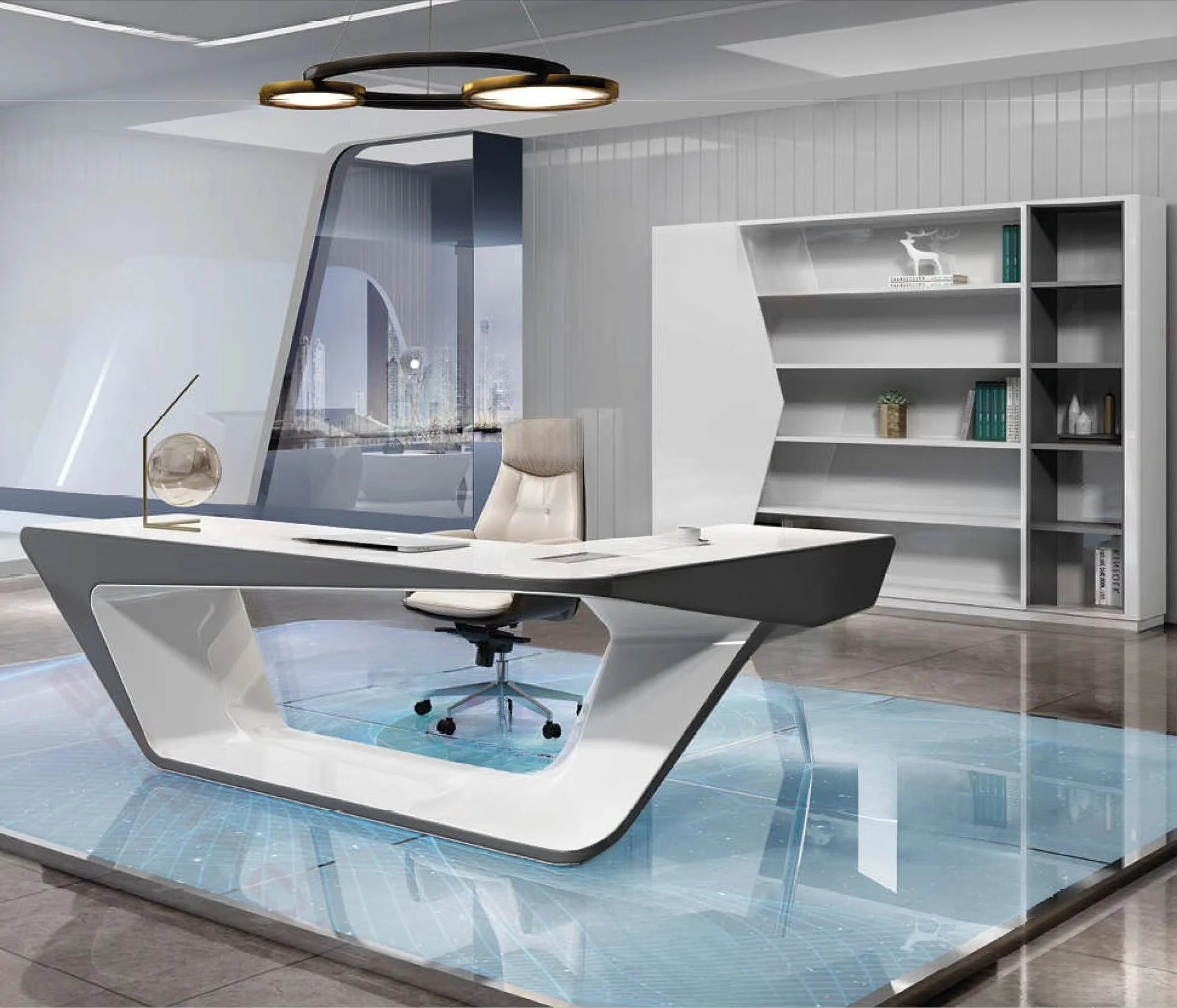 Wood Spacious Desktop Modular Desk with Metal Legs Office Desk L-shaped Executive Desk Luxury Executive Lacquered White