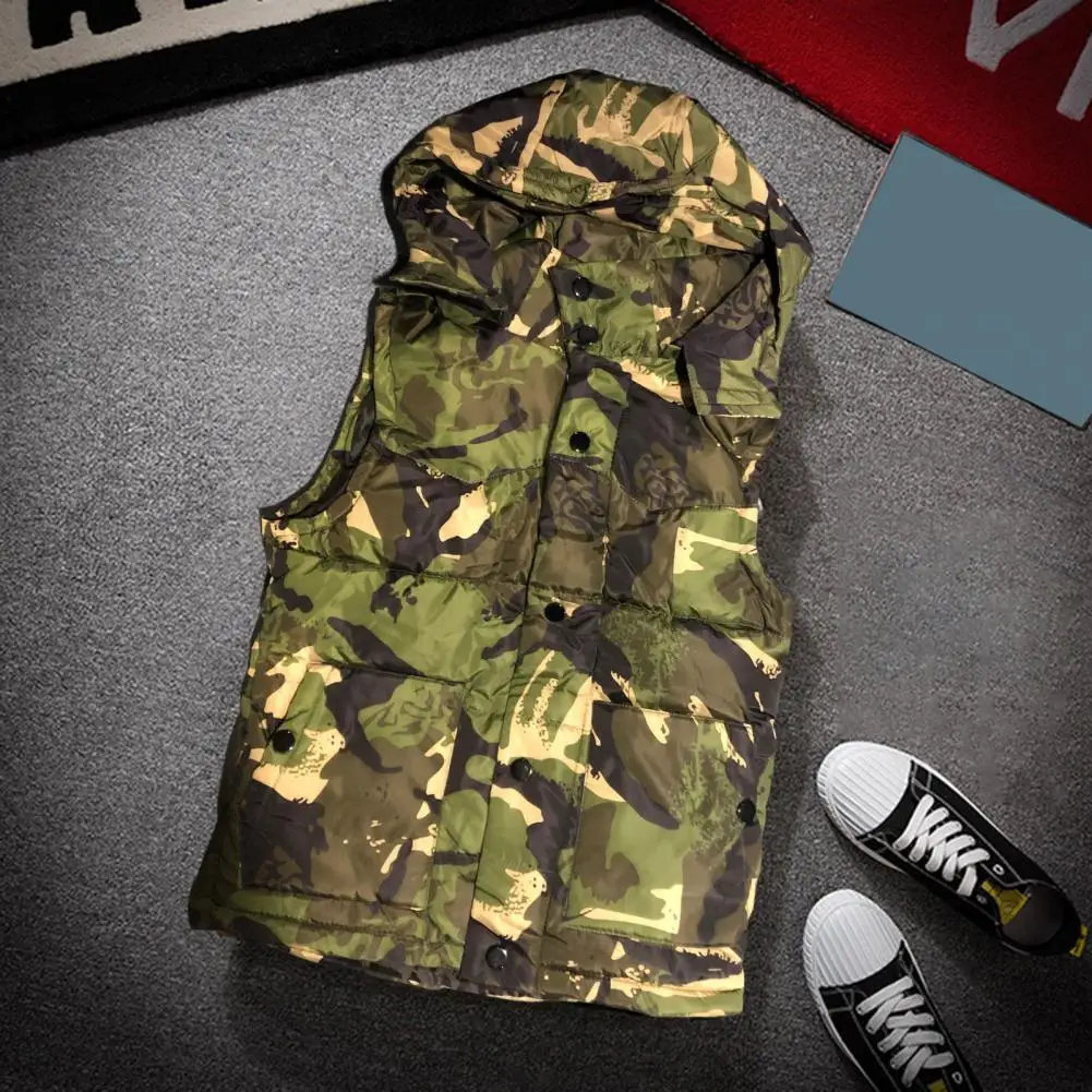 Winter Men Waistcoat Camouflage Thickened Cotton Padded Windproof Zipper Hooded Vest Coat Warm Pockets Vest Waistcoat Men Vests