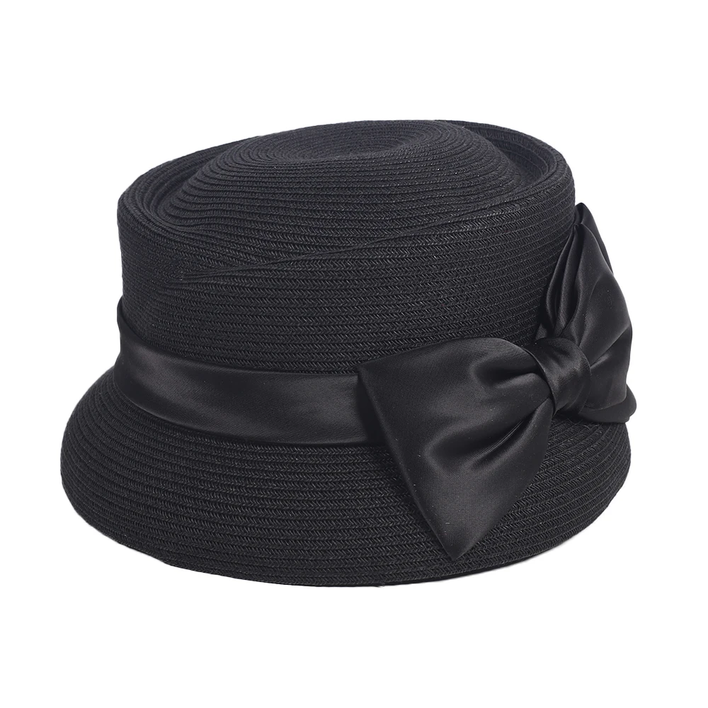 FS Beige Khaki Top Hat With Bowknot Autumn Bucket Hats For Women Tea Party Fascinator Cap Vintage Church Fedoras Chapeau Femme