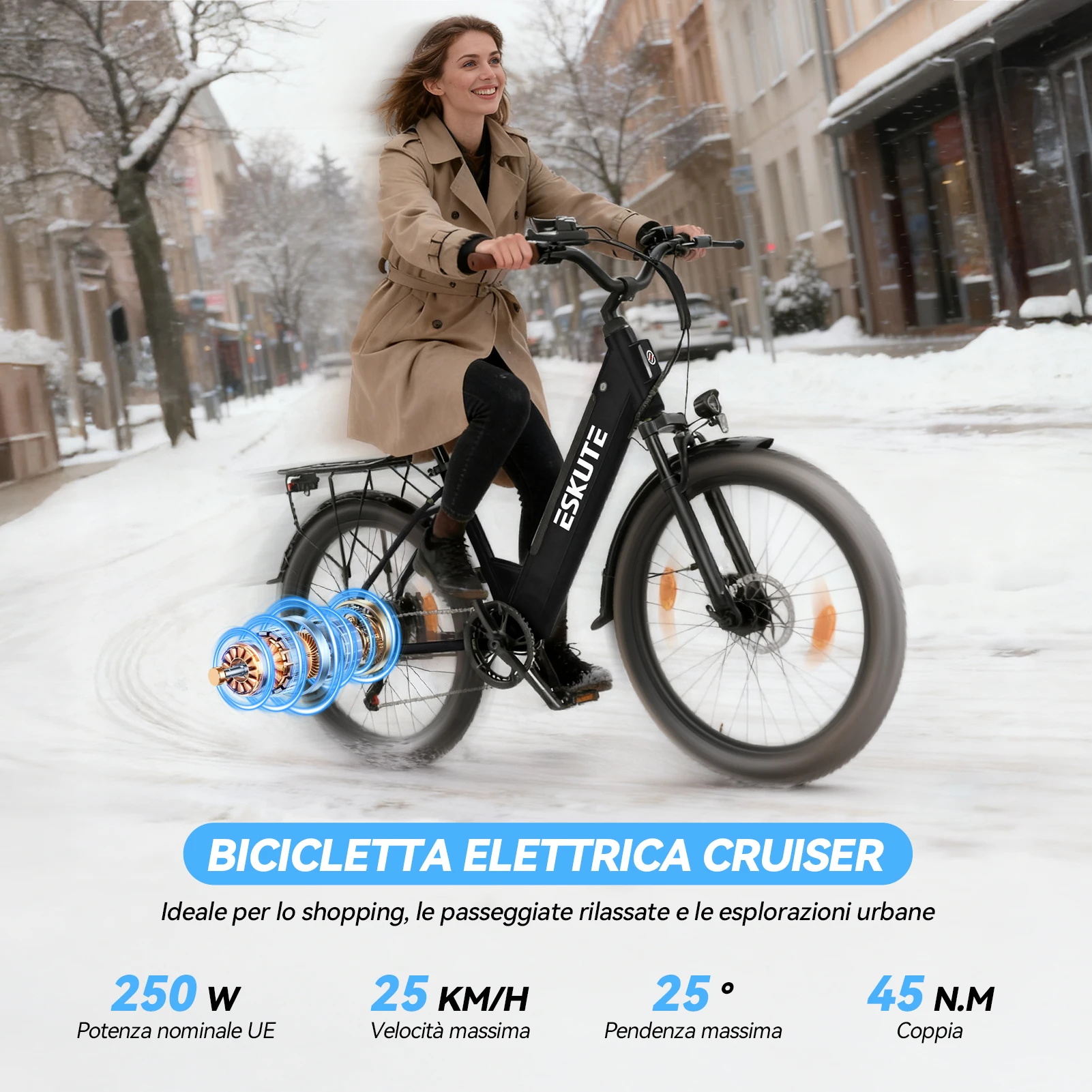 ESKUTE C100 Plus Elektrofahrrad 250W Motor 25 km/h 36V13AH Abnehmbarer Akku Mit SHIMANO 7-Gang-Elektrofahrrad IP65 Wasserdicht – Detail 2