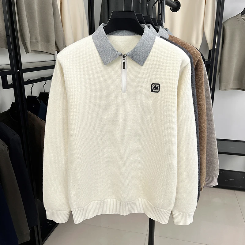 نصف ارتفاع سستة سترة الرجال الخريف والشتاء الرجال وهمية قطعتين قميص طوق محبوك قاعدة أعلى