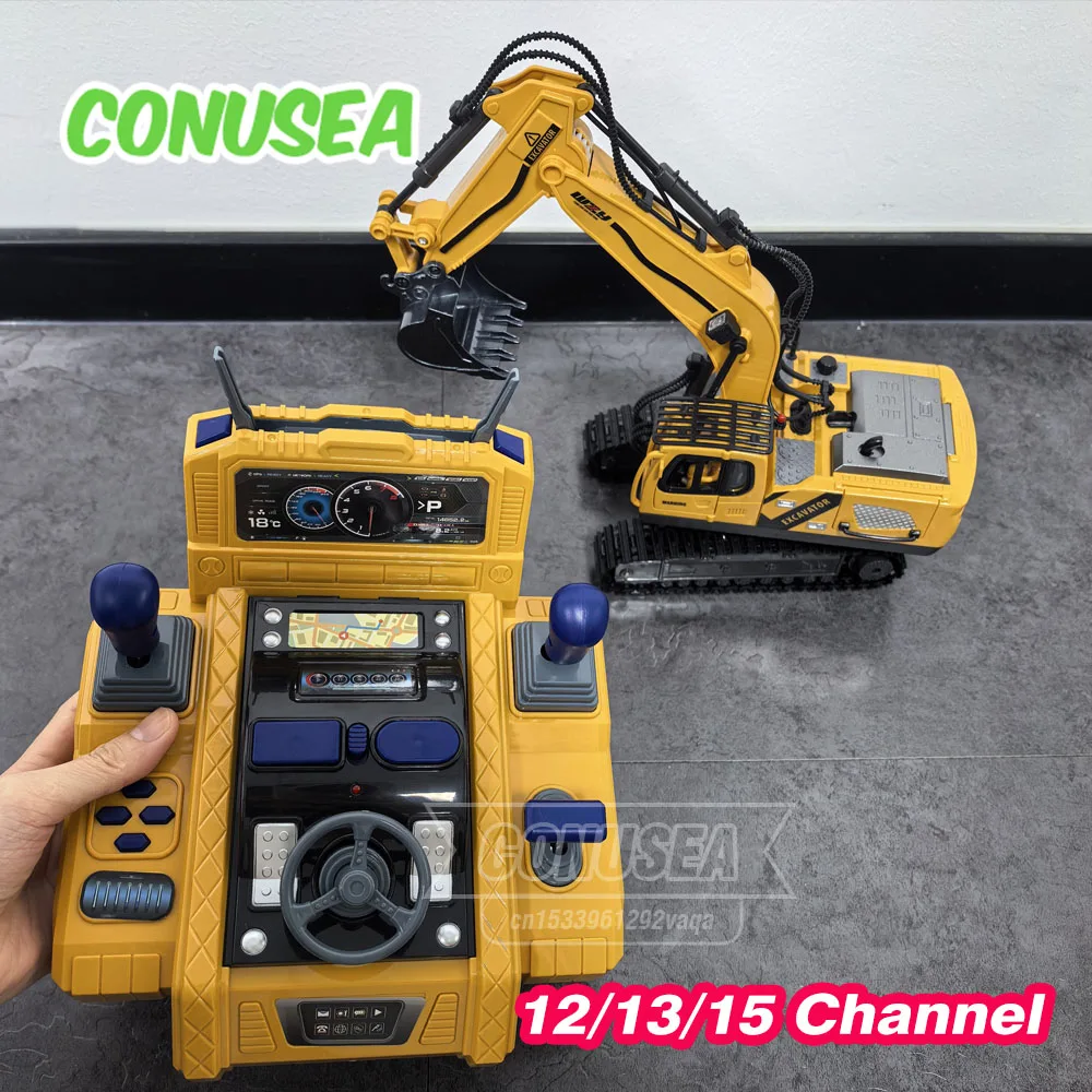 RC 굴착기 트럭 2.4G 무선 조종 자동차 스프레이 기능 12/13/15 채널 엔지니어링 차량 장난감 어린이 크리스마스 선물