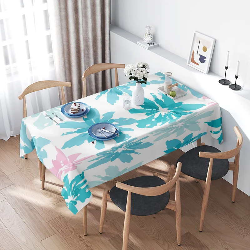 

Vintage Plaid Tablecloth Floral Print Polyester Kitchen Dining Decor Blue Green Pink White Colorful Design for Home Decoration E