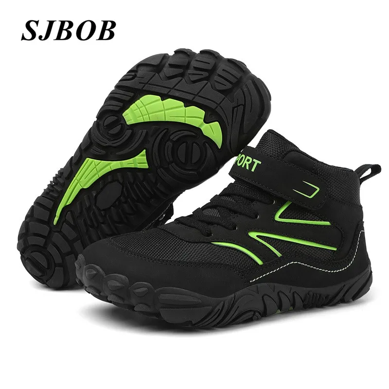 

Classic Black Hiking Shoes Kids Hook Loop Breathable Mesh Trekking Boots Boys Anti-Slip Outdoor Sports Shoes Boy Sapato Infantil