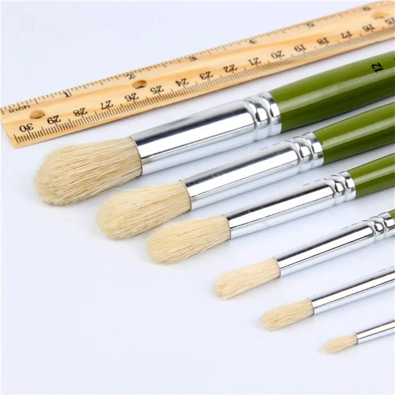 6 pz/set Fabbrica diretta criniera di maiale set di pennelli per pittura a olio pennello rotondo setola picco forniture d'arte Set di pennelli Pennelli da disegno