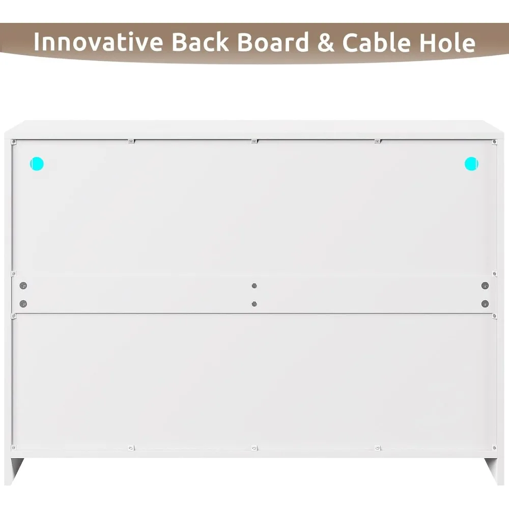 Kommode mit 6 Schubladen und LED-Leuchten für Schlafzimmer, moderne Doppel kommode mit 2 ausziehbaren Tabletts, frachtfrei