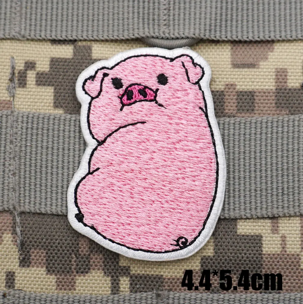 CARTOON PIG FUNNY Military Tactical Embroidered Patches Armband Backpack Badge with Hook Backing for Clothing