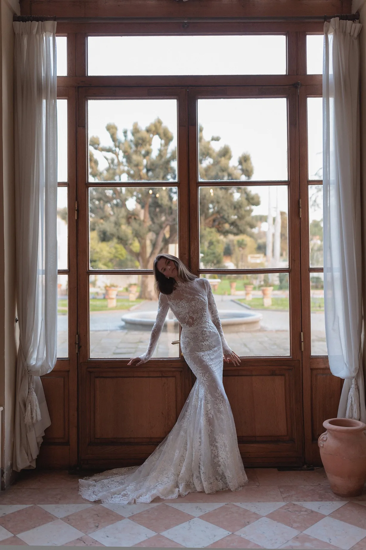 Vestido De Novia Encaje Manga Larga Cuello Alto Robe De Mariee Sirene Desmontable Casamento Personalizado Elegante 2025 Gelinlik