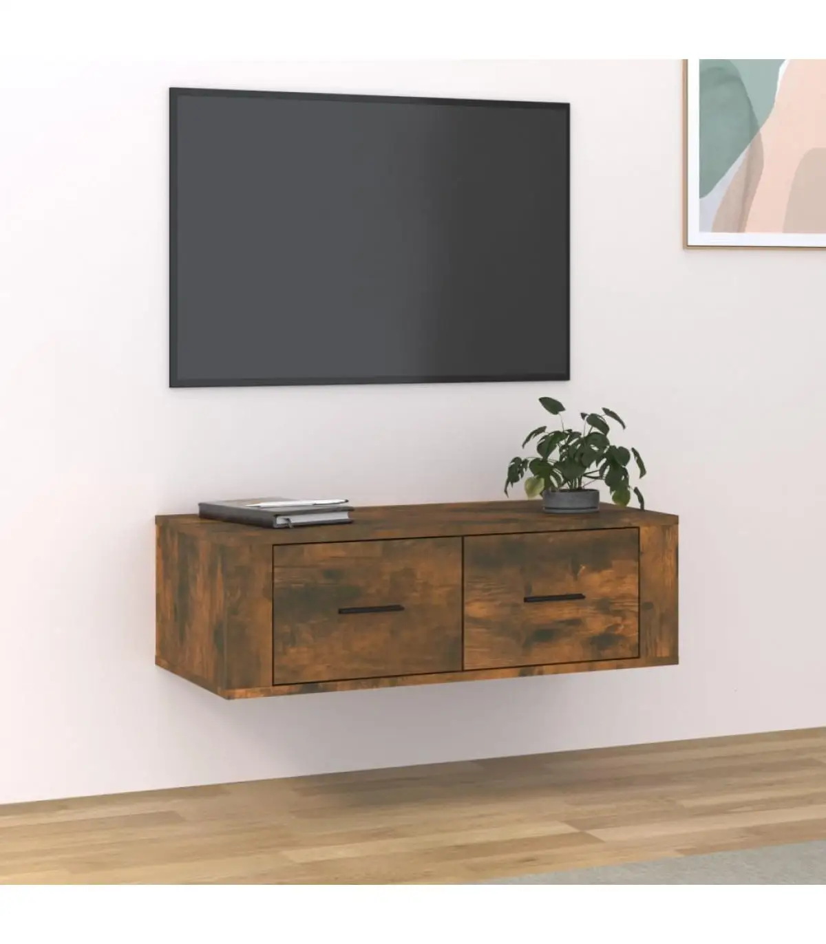 Furniture TV furniture hanging wood oak smoked 80x36x25 cm