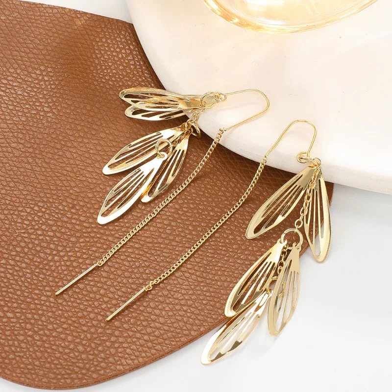 Hollow Dragonfly Wings Drop Hanging Earrings for Women Fairy Long Tassel Tea Ear Chain Earring Fashion Jewelry Aretes De Mujer