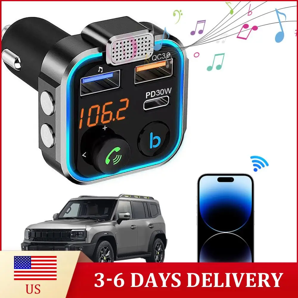 

Bluetooth-совместимый FM-трансмиттер 5.0 с 3 портами для зарядки, MP3-плеер, приемник, быстрое зарядное устройство Type-C PD 30W QC3.0 для автомобиля